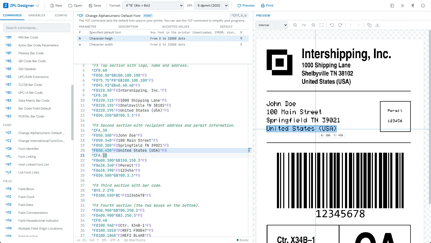 ZPL Designer v2 — Code-to-preview highlighting