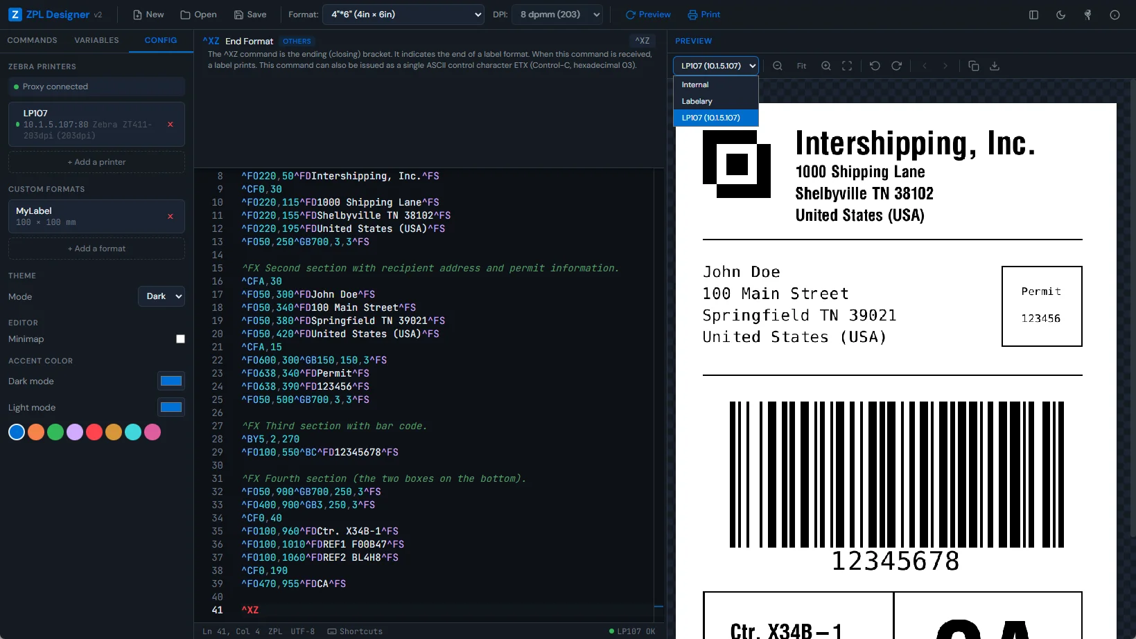 ZPL Designer v2 — Zebra printer integration