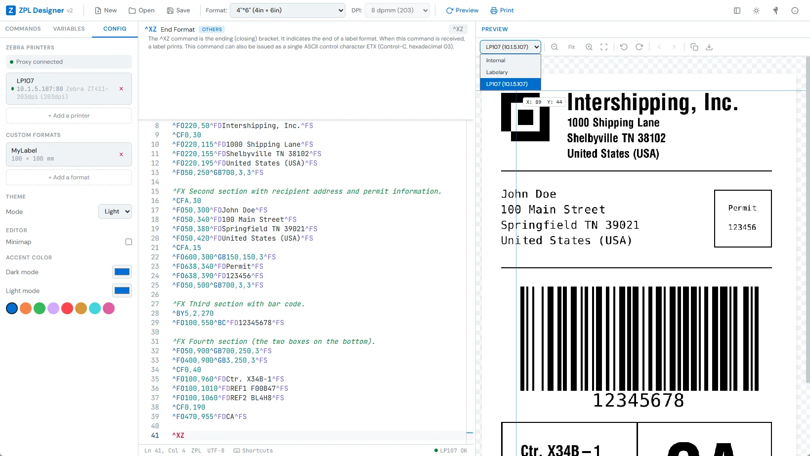 ZPL Designer v2 — Zebra printer integration