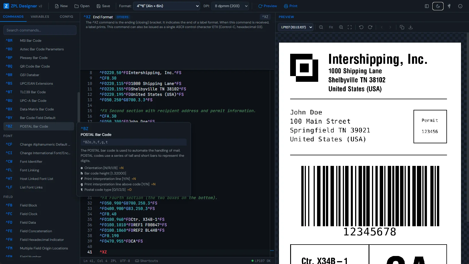 ZPL Designer v2 — ZPL command documentation