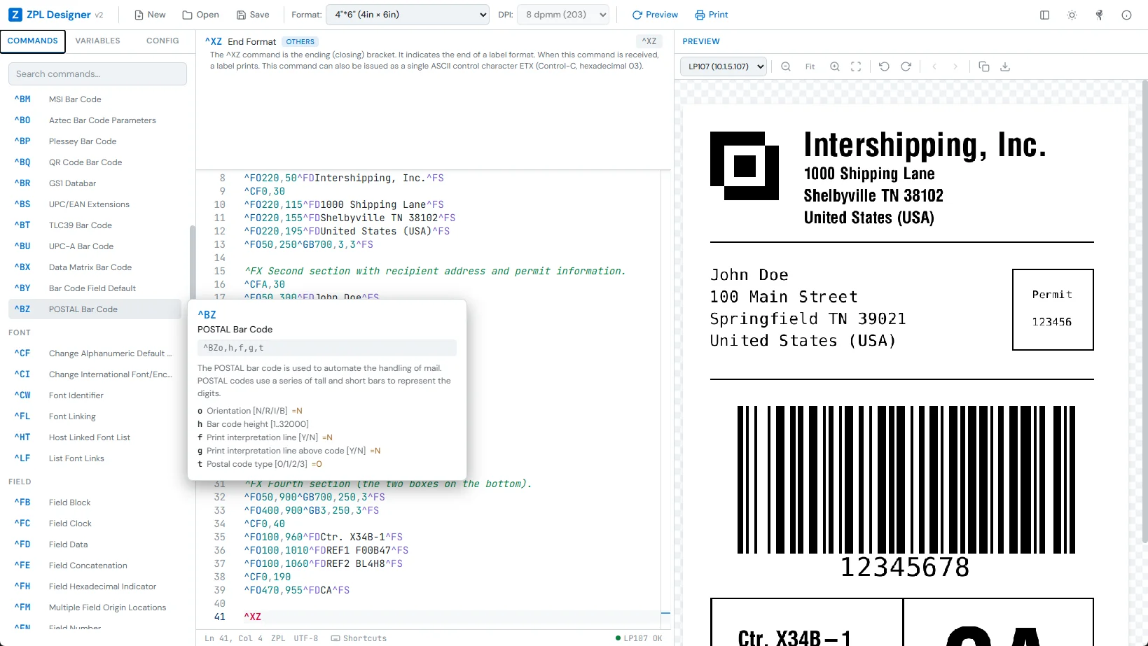 ZPL Designer v2 — ZPL command documentation